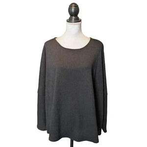 Last Tango Black Textured Long Sleeve Drop Shoulder Top New Sz L XL Made in USA